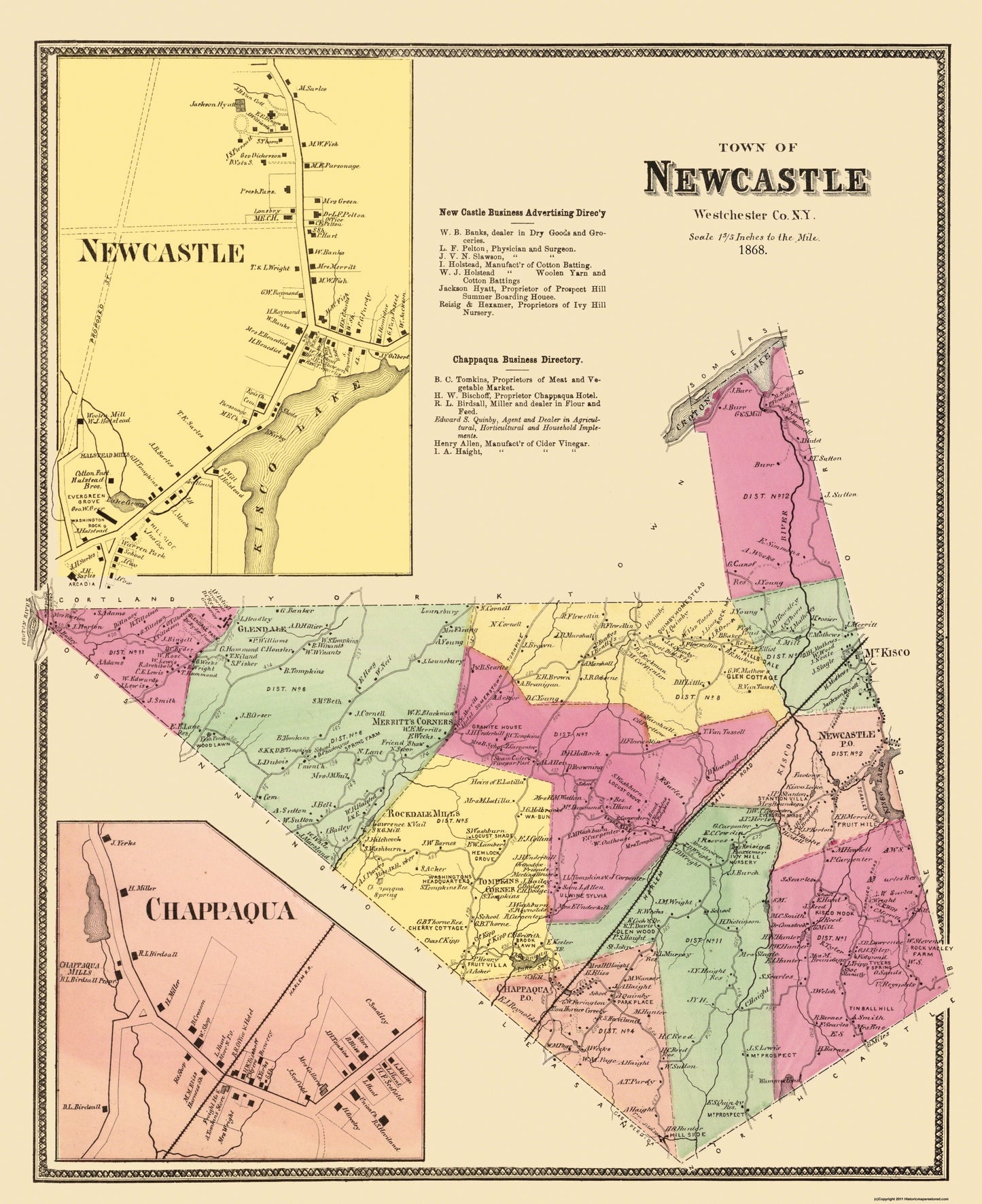 Historic City Map - Newcastle Chappaqua New York - Beers 1868 - 23 x 28.19 - Vintage Wall Art