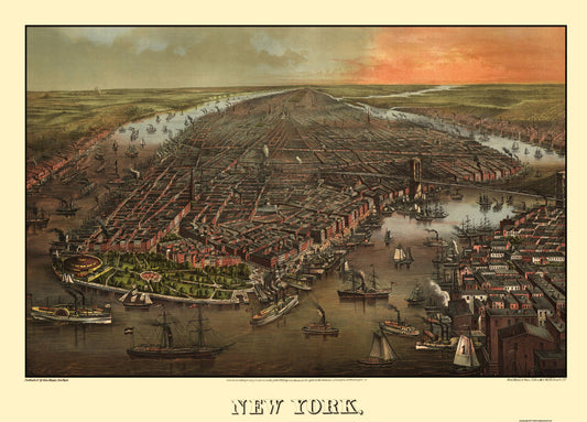 Historic Panoramic View - New York - Degen 1873 - 32 x 23 - Vintage Wall Art