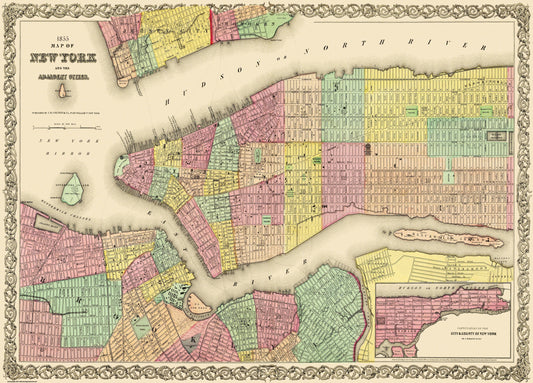 Historic City Map - New York New York - Colton 1855 - 32 x 23 - Vintage Wall Art