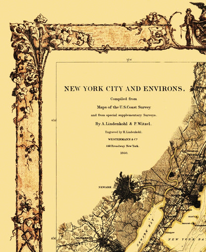 Historic City Map - New York New York - Lindenkohl 1860 - 23 x 28.19 - Vintage Wall Art