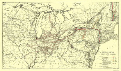 Railroad Map - New York Central Hudson River Railroad - Matthews 1900 - 39 x 23 - Vintage Wall Art