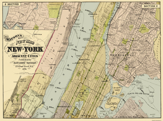 Historic City Map - New York Adjacent Cities New York - Watson 1891 - 31 x 23 - Vintage Wall Art