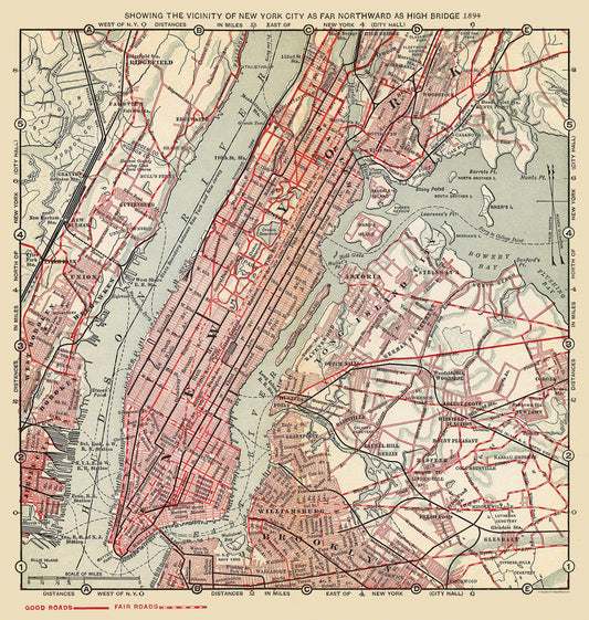 Railroad Map - New York City Northward High Bridge - 1894 - 23 x 24.19 - Vintage Wall Art