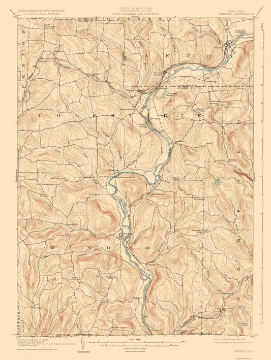 Topographical Map - Neneveh New York Quad - USGS 1905 - 23 x 30.58 - Vintage Wall Art