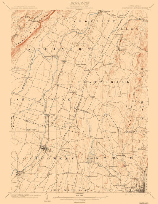 Topographical Map - Newburg New York Quad - USGS 1903 - 23 x 29.70 - Vintage Wall Art