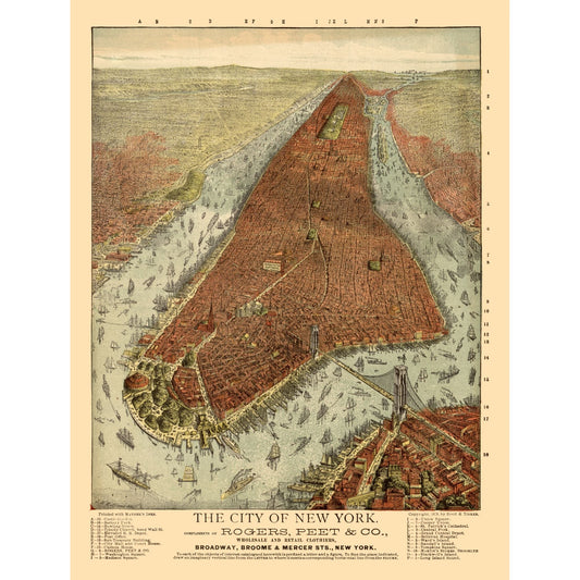 Historic Panoramic View - New York - Root 1879 - 23.00 x 30.37 - Vintage Wall Art