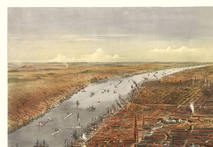 Historic Panoramic View - New York - Ives 1870 - 33.48 x 23 - Vintage Wall Art