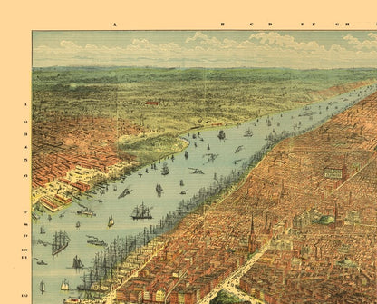 Historic Panoramic View - New York - Ives 1879 - 28.51 x 23 - Vintage Wall Art