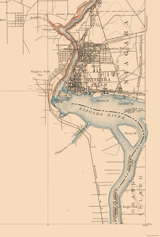 Topographical Map - Niagara Falls New York Quad - USGS - 23 x 34.03 - Vintage Wall Art