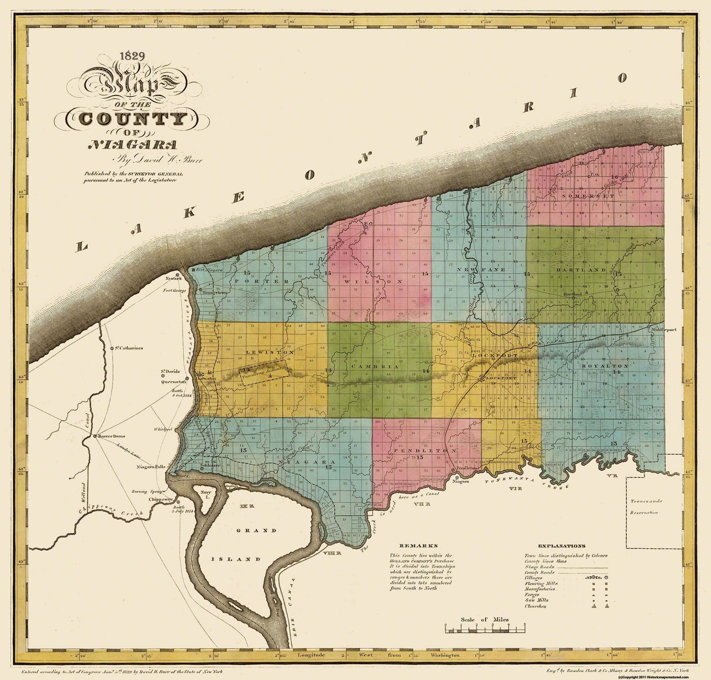 Historic County Map - Niagara County New York - Burr 1829 - 24.06 x 23 - Vintage Wall Art