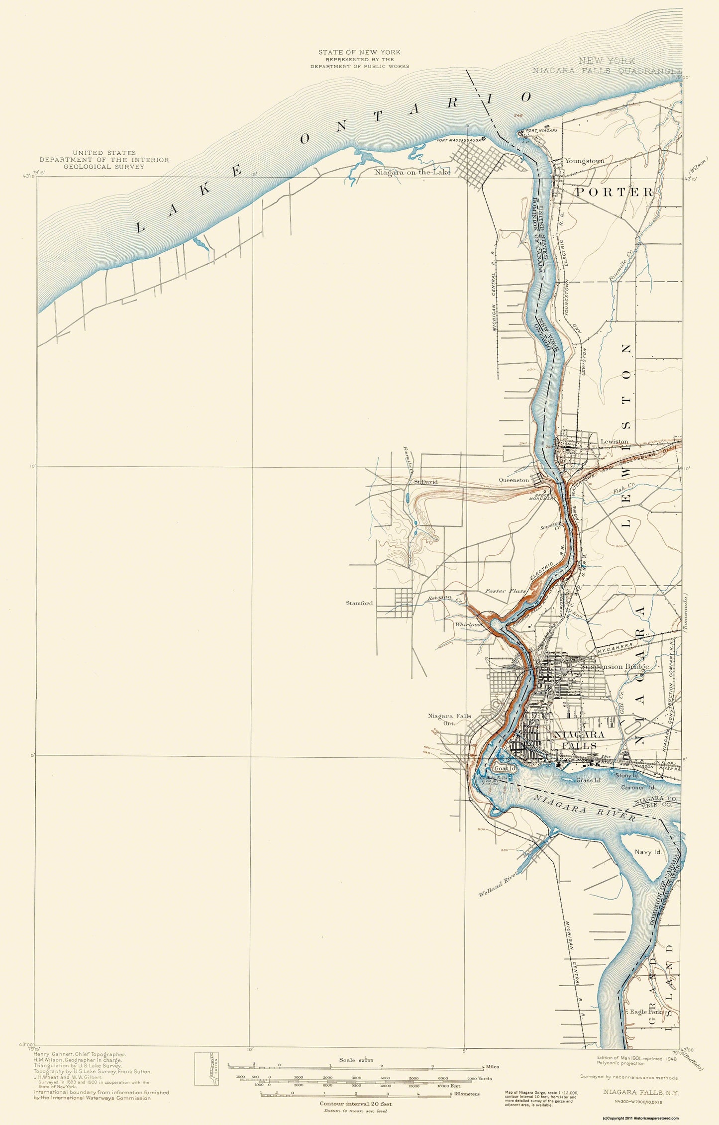 Topographical Map - Niagara Falls New York Quad - USGS 1901 - 23 x 35.99 - Vintage Wall Art