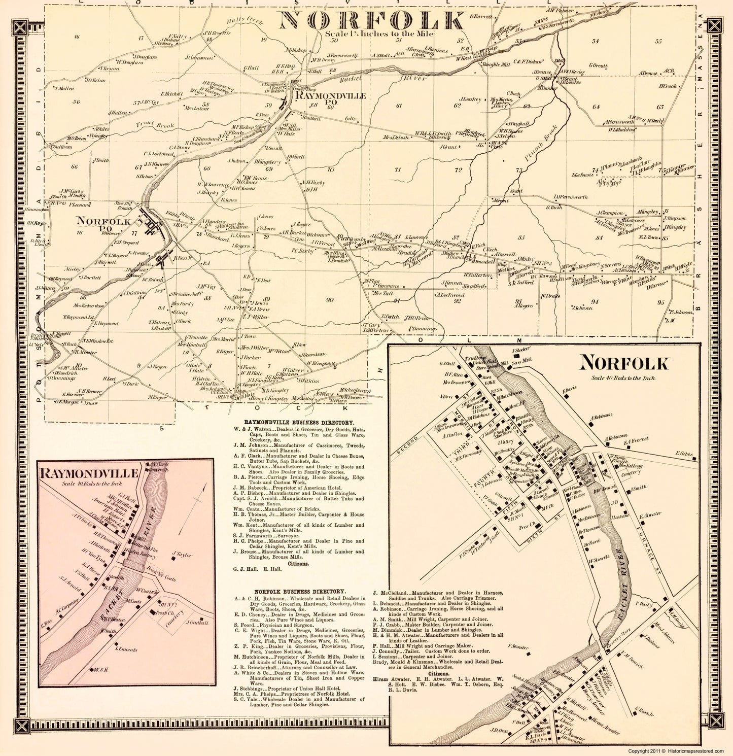 Historic City Map - Norfolk New York - Stone 1865 - 23 x 23.71 - Vintage Wall Art