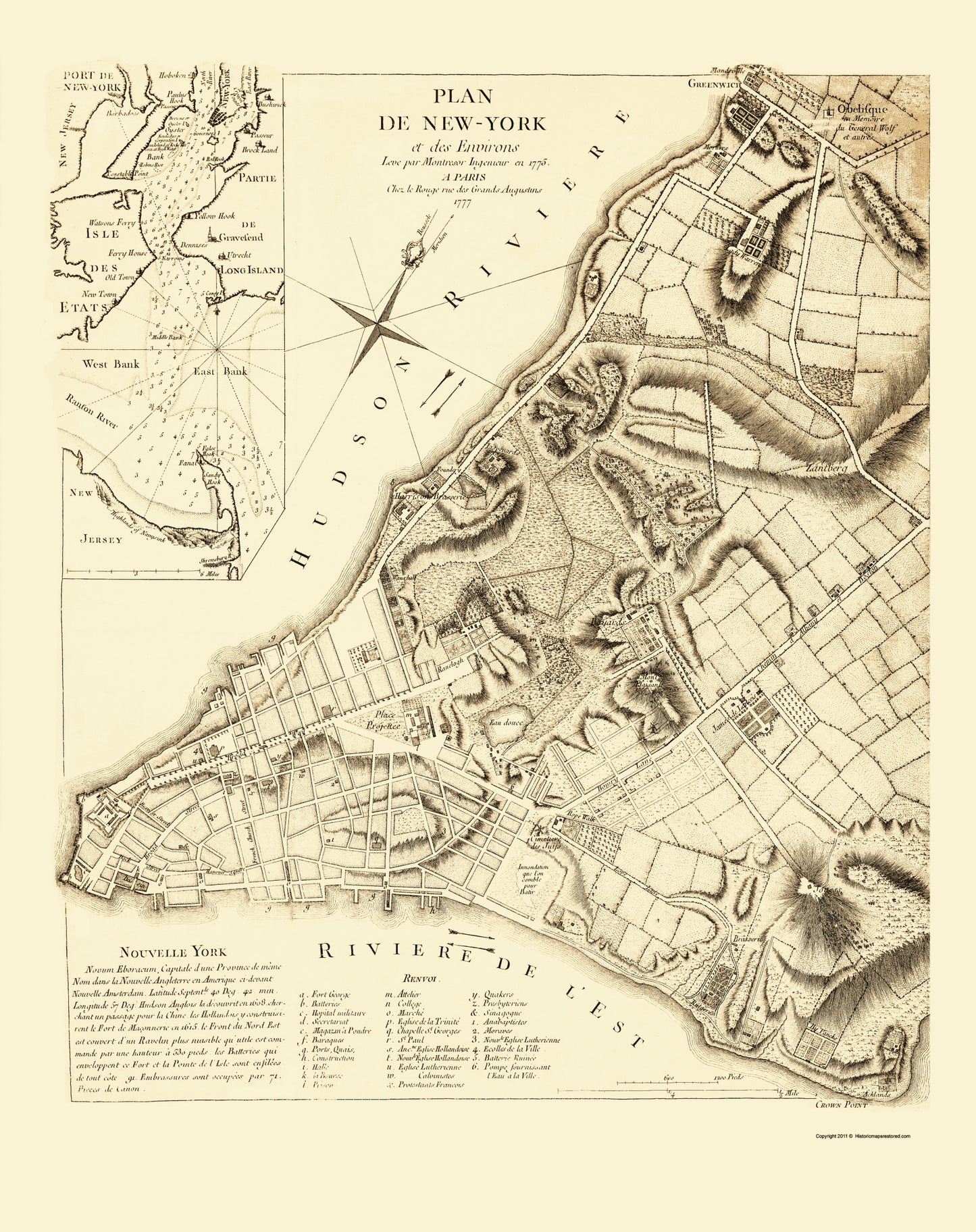 Historic City Map - New York New York Planning - French Engineers 1775 - 23 x 29.04 - Vintage Wall Art