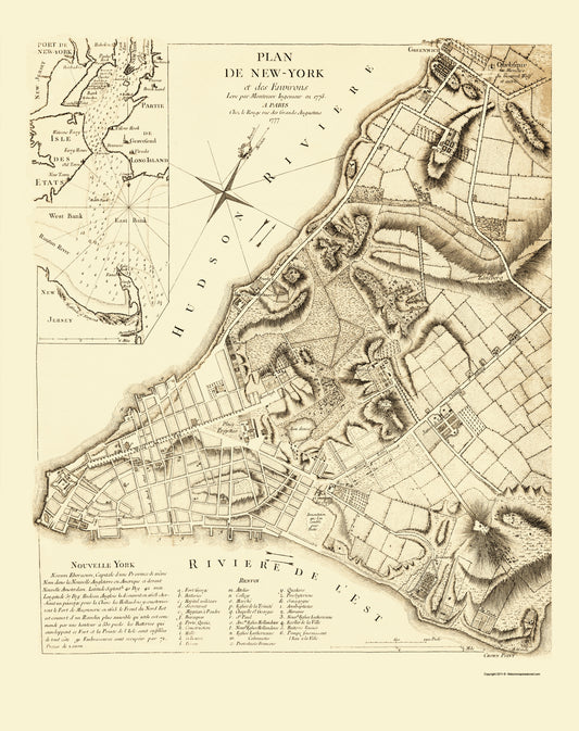 Historic City Map - New York New York Planning - French Engineers 1775 - 23 x 29.04 - Vintage Wall Art