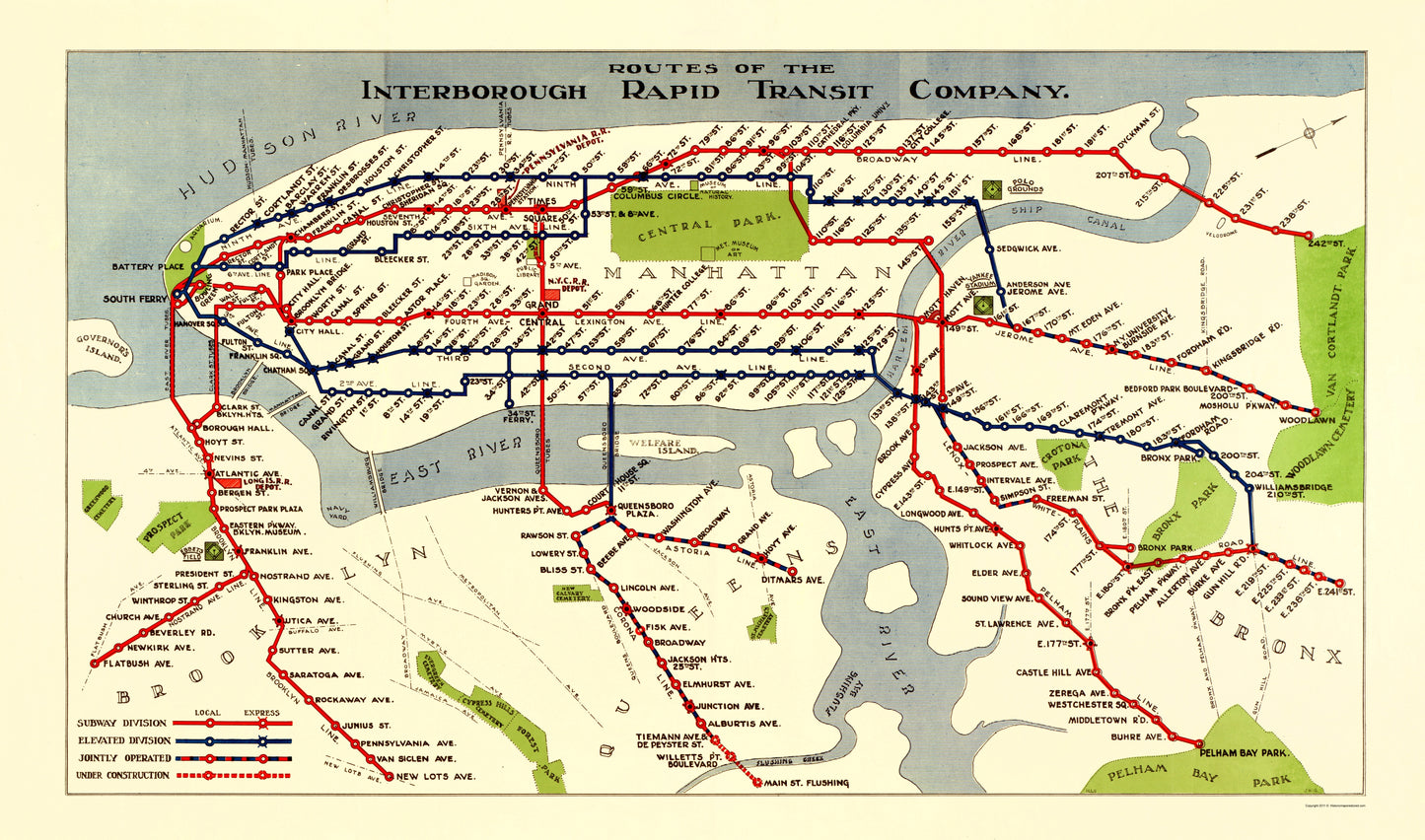 Railroad Map - New York City IRT Routes - 1924 - 23 x 39.01 - Vintage Wall Art