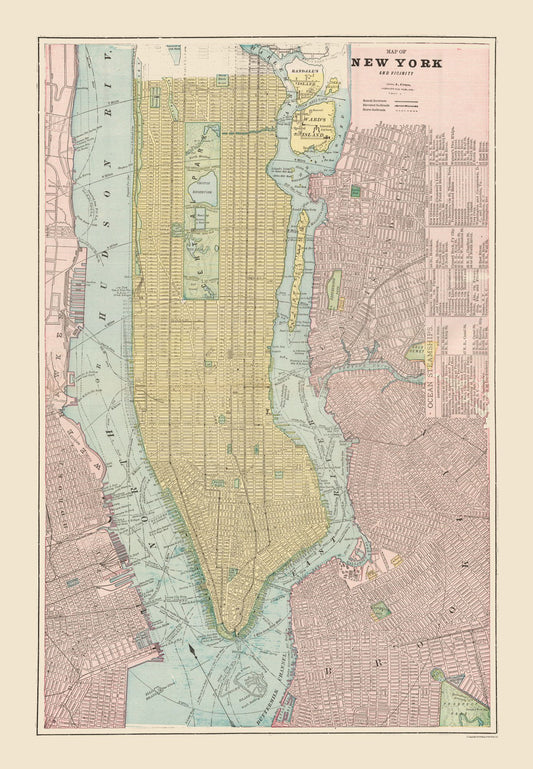 Historic City Map - New York New York - Cram 1892 - 23 x 33.17 - Vintage Wall Art