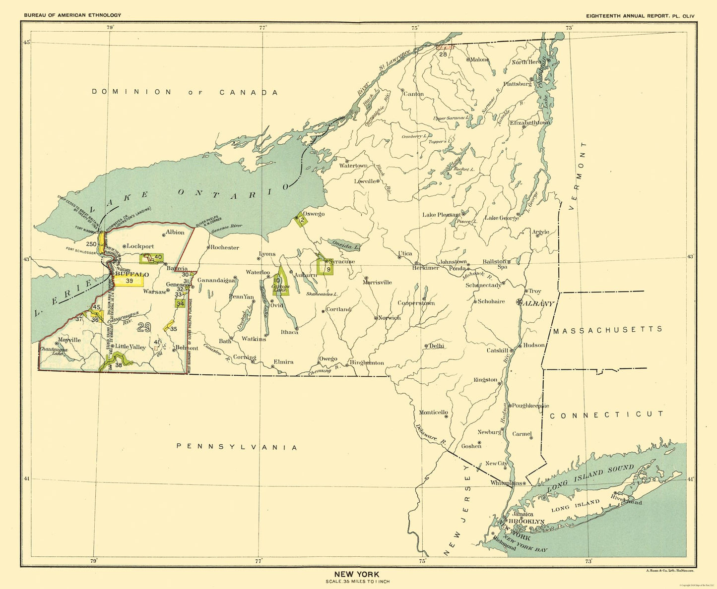 Historic State Map - New York - Hoen 1896 - 27.99 x 23 - Vintage Wall Art