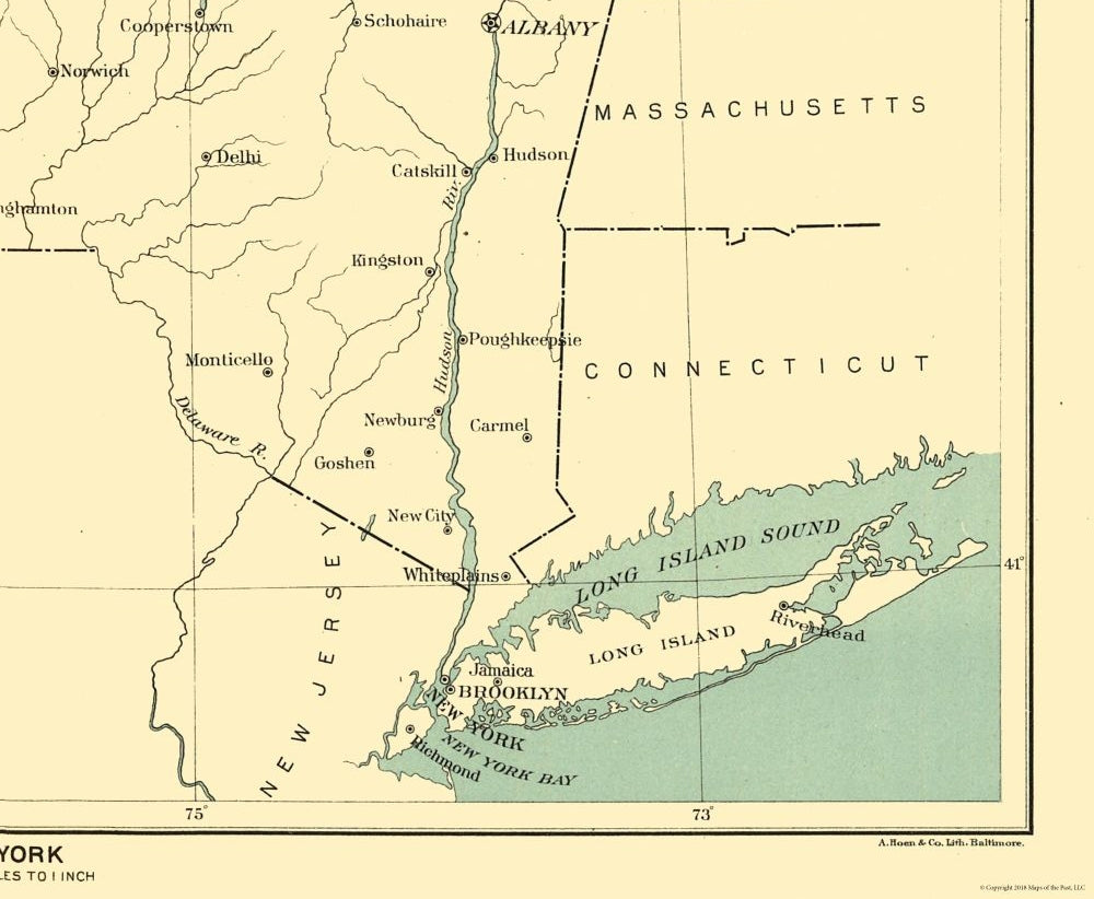 Historic State Map - New York - Hoen 1896 - 27.99 x 23 - Vintage Wall Art