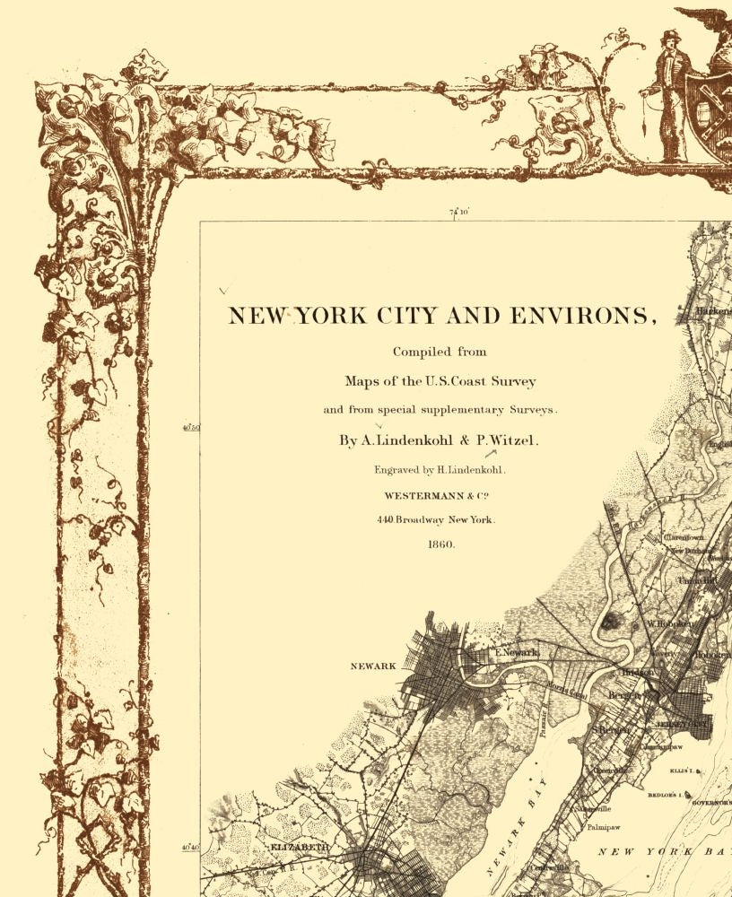 Historic City Map - New York City New York - Lindenkohl 1860 - 23 x 28.19 - Vintage Wall Art