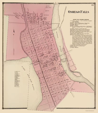 Historic City Map - Oswego Falls New York - Stone 1867 - 23 x 26.37 - Vintage Wall Art