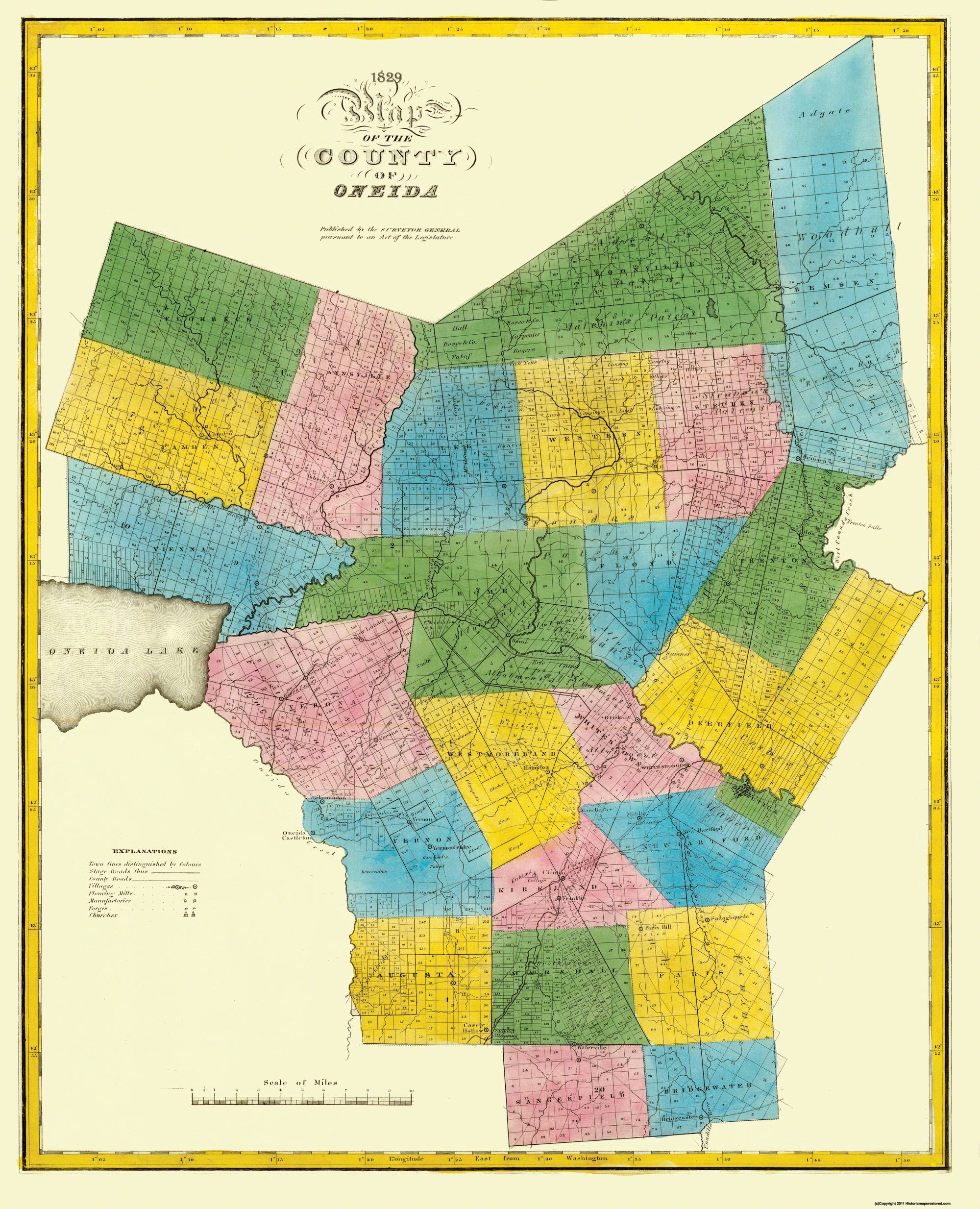 Oneida Map Historic County Map - Oneida County New York - Burr 1829 - 23 x 28.38 ...