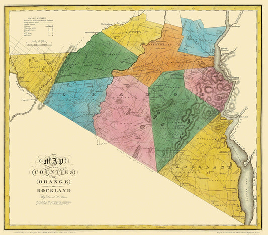 Historic County Map - Orange Rockland Counties New York - Burr 1779 - 26.25 x 23 - Vintage Wall Art