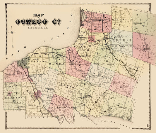 Historic County Map - Oswego County New York - Burr 1866 - 23 x 26.86 - Vintage Wall Art