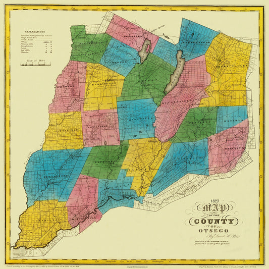Historic County Map - Otsego County New York - Burr 1829 - 23 x 23 - Vintage Wall Art