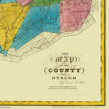 Historic County Map - Otsego County New York - Burr 1829 - 23 x 23 - Vintage Wall Art