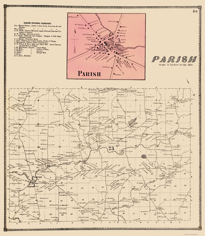 Historic City Map - Parish New York - Stone 1866 - 23 x 26.45 - Vintage Wall Art