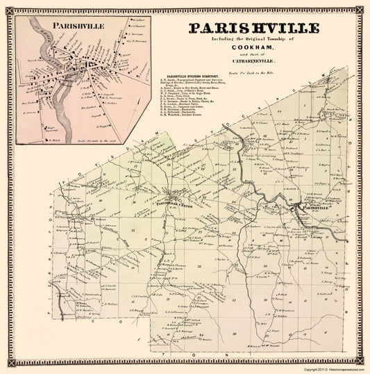 Historic City Map - Parishville New York - Stone 1865 - 23 x 23.20 - Vintage Wall Art