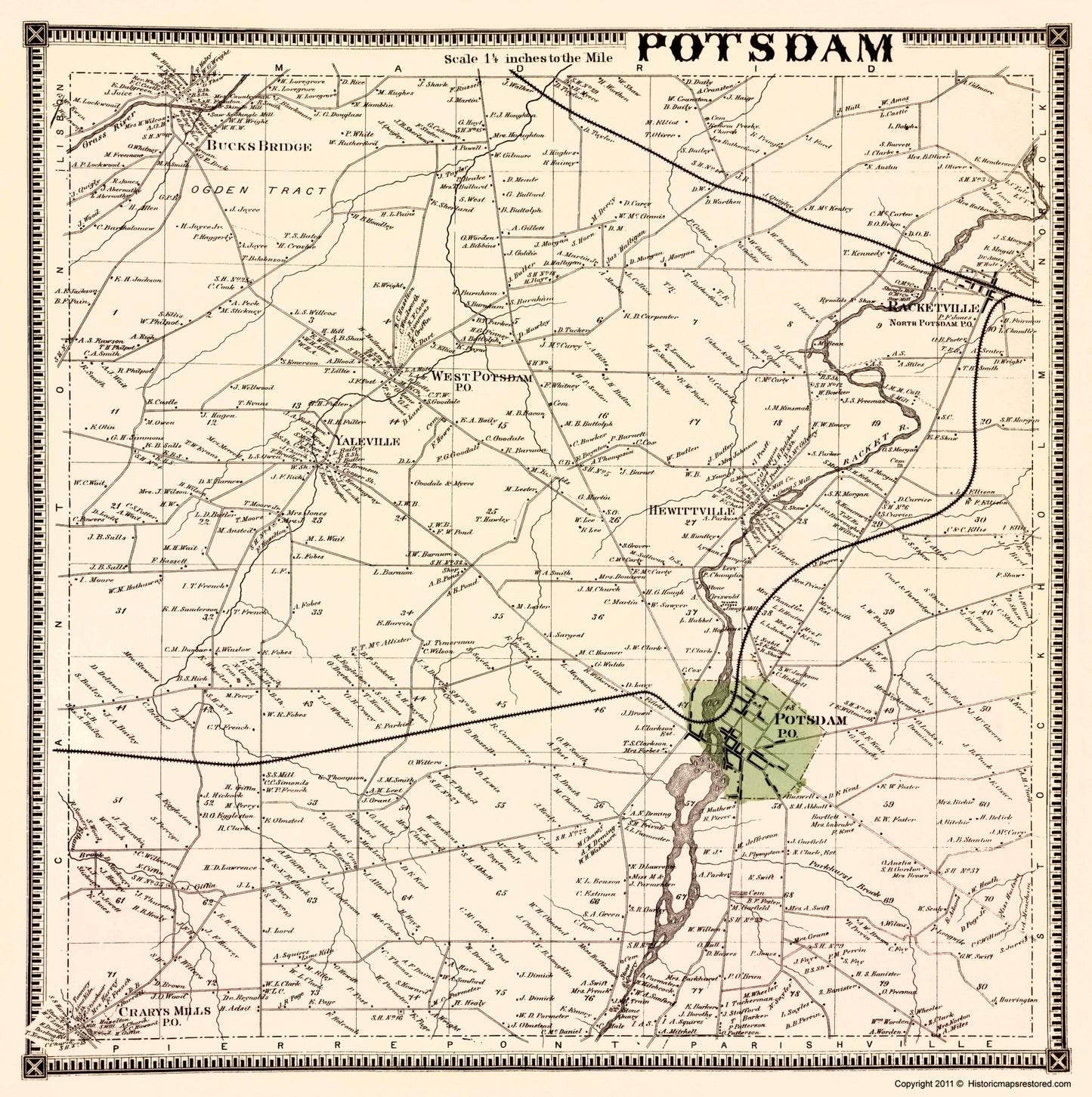 Historic City Map - Potsdam New York - Stone 1865 - 23 x 23.11 - Vintage Wall Art