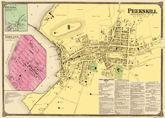 Historic City Map - Peekskill New York - Beers 1868 - 32 x 23 - Vintage Wall Art