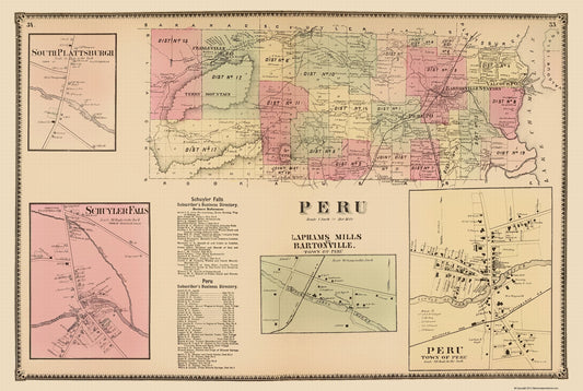 Historic City Map - Peru New York - Beers 1869 - 23 x 34.22 - Vintage Wall Art