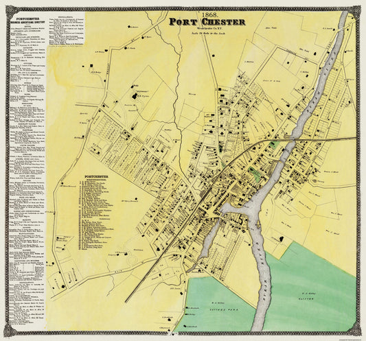 Historic City Map - Port Chester New York - Beers 1868 - 24.69 x 23 - Vintage Wall Art