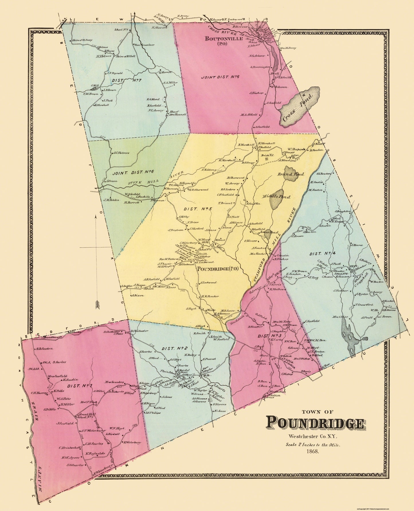 Historic City Map - Poundridge New York - Beers 1868 - 23 x 28.38 - Vintage Wall Art