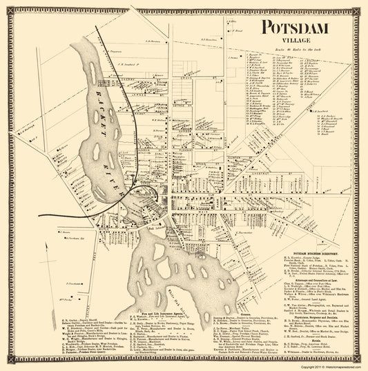 Historic City Map - Potsdam Village New York - Stone 1865 - 23 x 23.22 - Vintage Wall Art