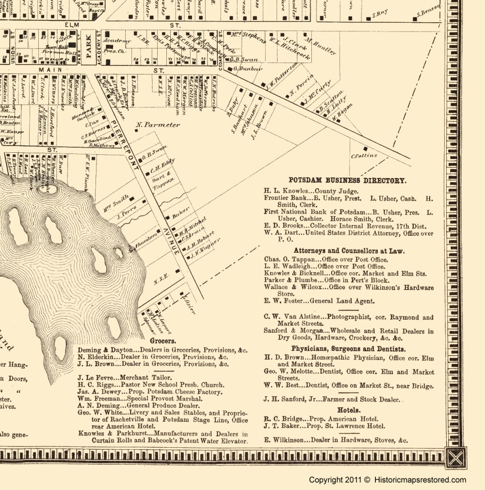 Historic City Map - Potsdam Village New York - Stone 1865 - 23 x 23.22 - Vintage Wall Art