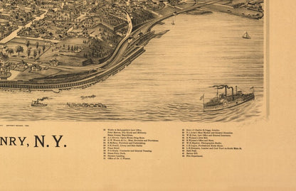 Historic Panoramic View - Port Henry New York - Burleigh 1889 - 35.55 x 23 - Vintage Wall Art