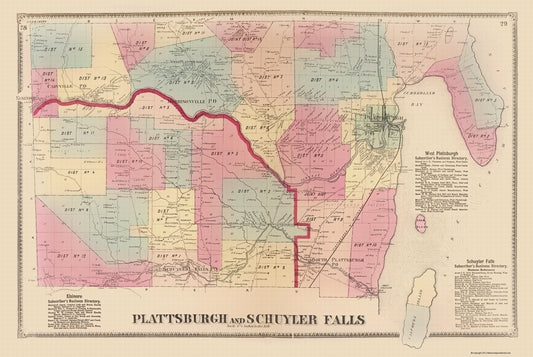 Historic City Map - Plattsburgh Schuyler Falls New York - Beers 1869 - 23 x 34.29 - Vintage Wall Art