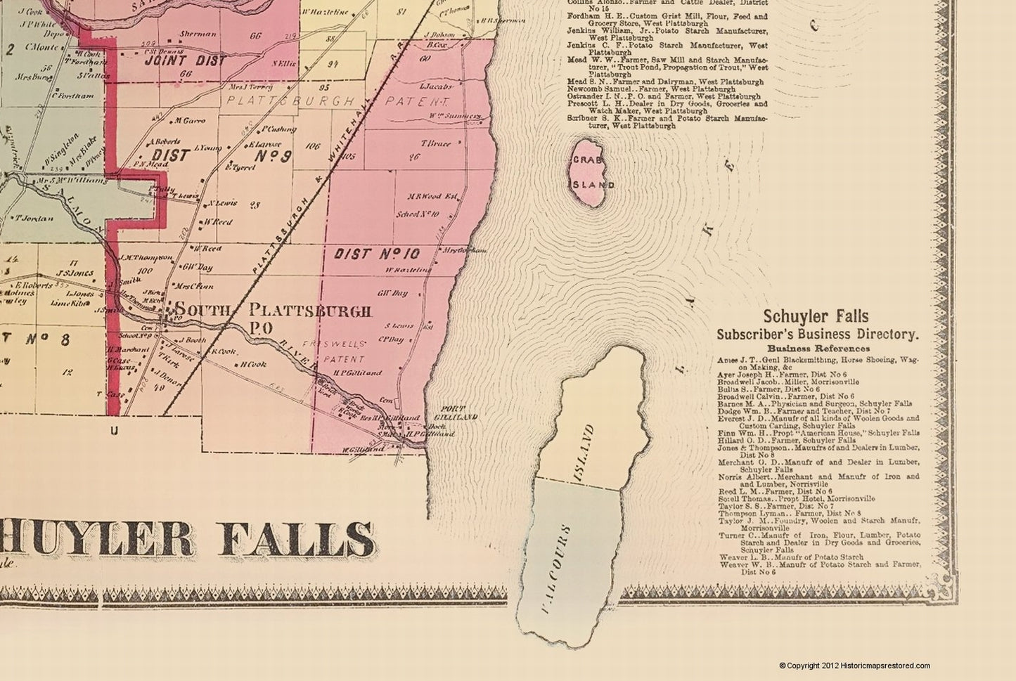 Historic City Map - Plattsburgh Schuyler Falls New York - Beers 1869 - 23 x 34.29 - Vintage Wall Art