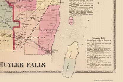 Historic City Map - Plattsburgh Schuyler Falls New York - Beers 1869 - 23 x 34.29 - Vintage Wall Art