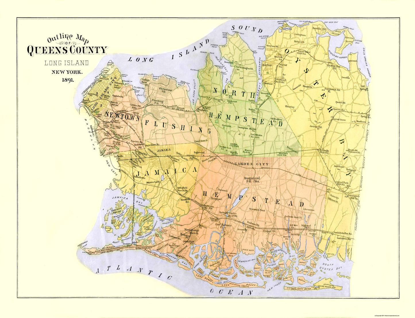 Historic County Map - Queens County New York - Burr 1891 - 30 x 23 - Vintage Wall Art