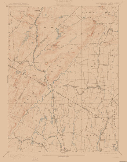 Topographical Map - Ramapo New York Sheet - USGS 1893 - 23 x 29.43 - Vintage Wall Art