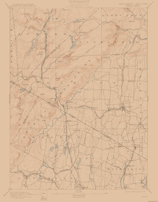 Topographical Map - Ramapo New York Sheet - USGS 1893 - 23 x 29.43 - Vintage Wall Art