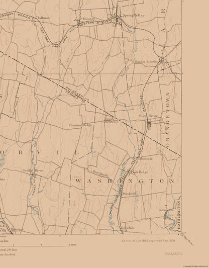 Topographical Map - Ramapo New York Sheet - USGS 1893 - 23 x 29.43 - Vintage Wall Art