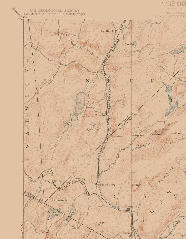 Topographical Map - Ramapo New York Sheet - USGS 1893 - 23 x 29.43 - Vintage Wall Art