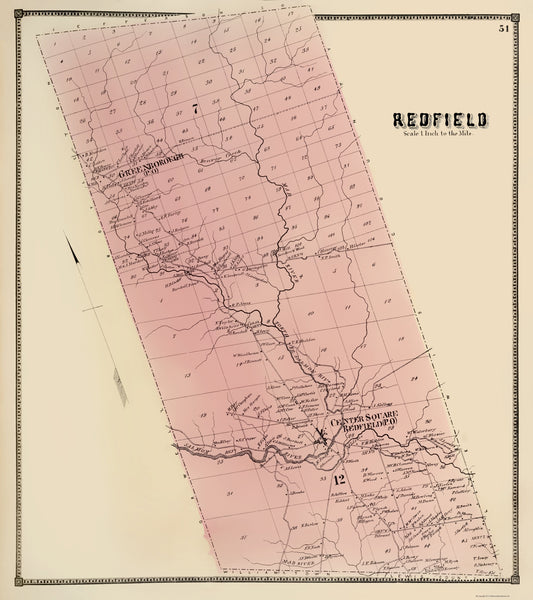 Historic City Map - Redfield New York - Stone 1866 - 23 x 25.91 - Vintage Wall Art