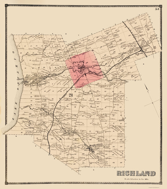 Historic City Map - Richland New York - Stone 1866 - 23 x 25.93 - Vintage Wall Art