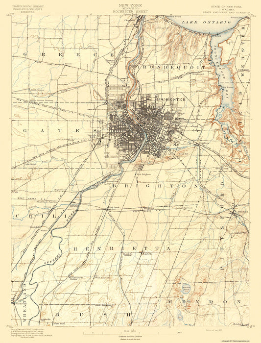 Topographical Map - Rochester New York Sheet - USGS 1895 - 23 x 30.21 - Vintage Wall Art